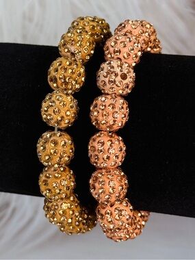 Elegant Burnt Orange Peach Beaded Stretch Bracelet set of 2